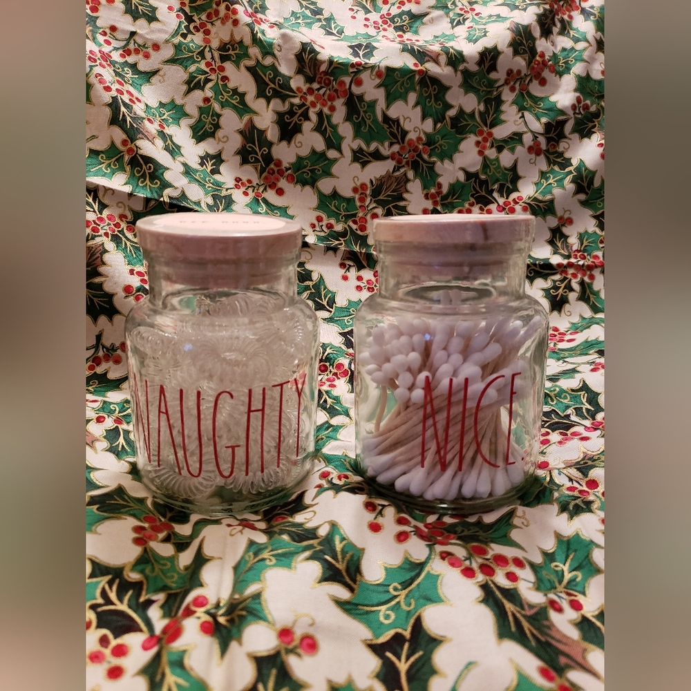 Rae Dunn beauty jars Naughty and Nice hair ties tips NEW